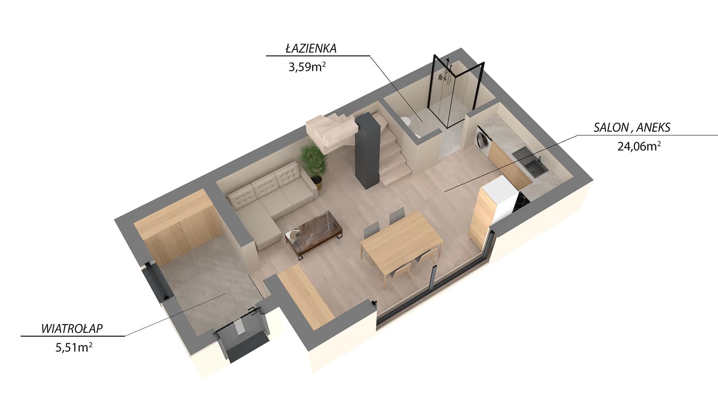 Casa Minima — aksonometria parteru