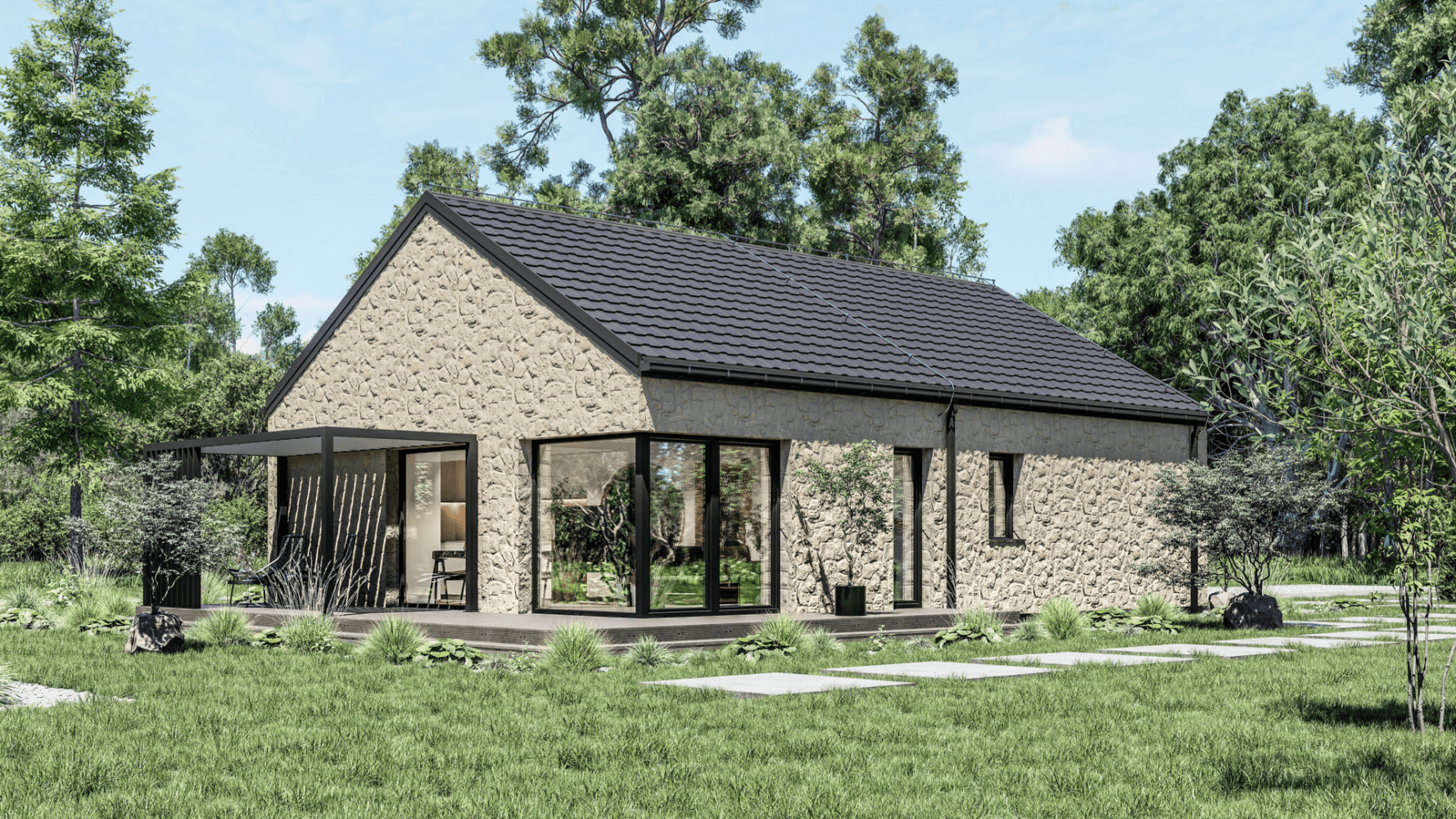 Dom parterowy Abakon Moderno 85 — z prefabrykatów keramzytowych, 81,45 m² — model domu