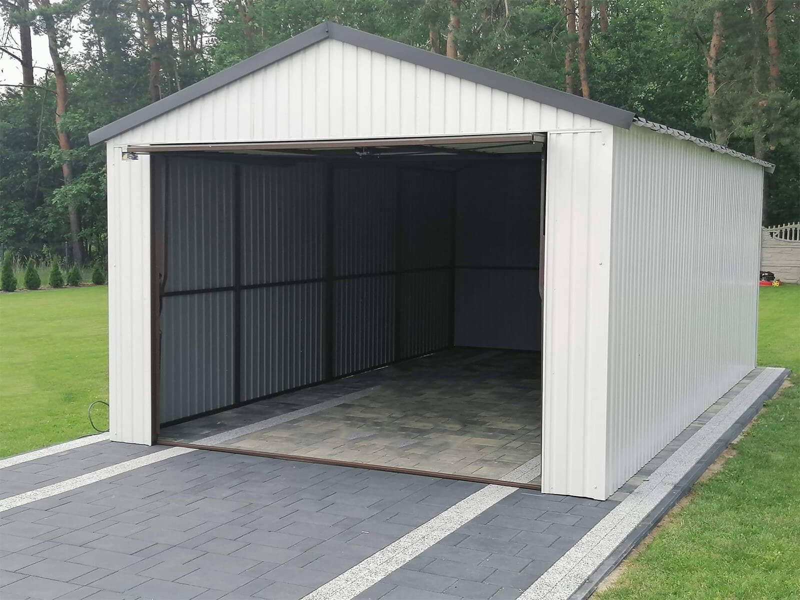 Garaż blaszany 3,5 × 6 m, biały + grafit mat — AT-STAL Firma Handlowo-Produkcyjna (Katarzyna Kruszyna-Opach)