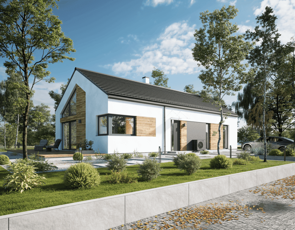 Dom z keramzytobetonu Atrakcyjna Stodoła AS85 — parterowy, 85 m² — Atrakcyjne Domy sp. z o.o.