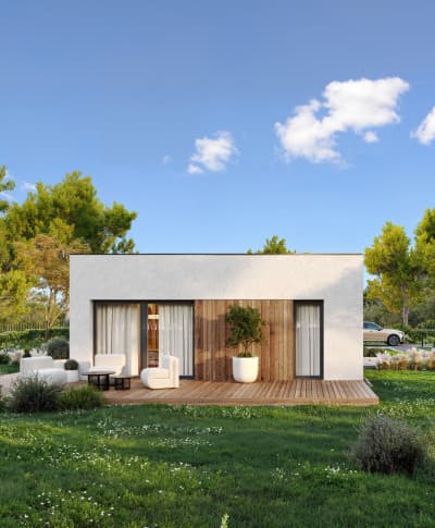 Dom prefabrykowany Connect ONE Modern — dach płaski, 107 m² — model domu