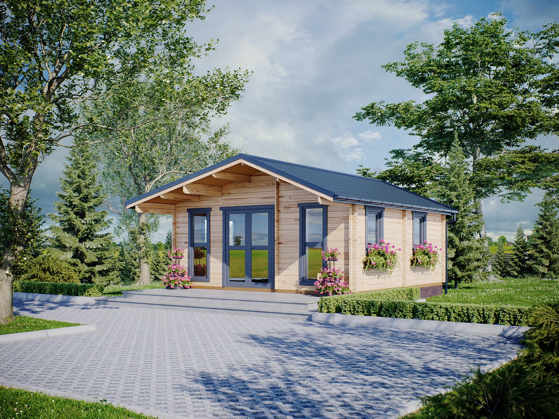 Domek z bala Leon — 6 × 6 m, 32 m² — model domu