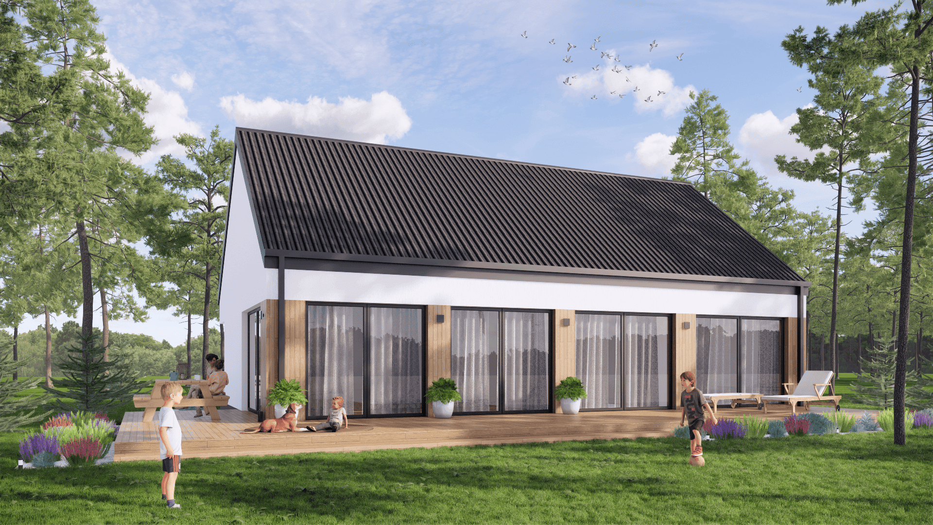 Dom szkieletowy DBS 3 — parterowy z dachem dwuspadowym, 100,5 m² — Dobry Dom Budowa Domów Bielsko Biała