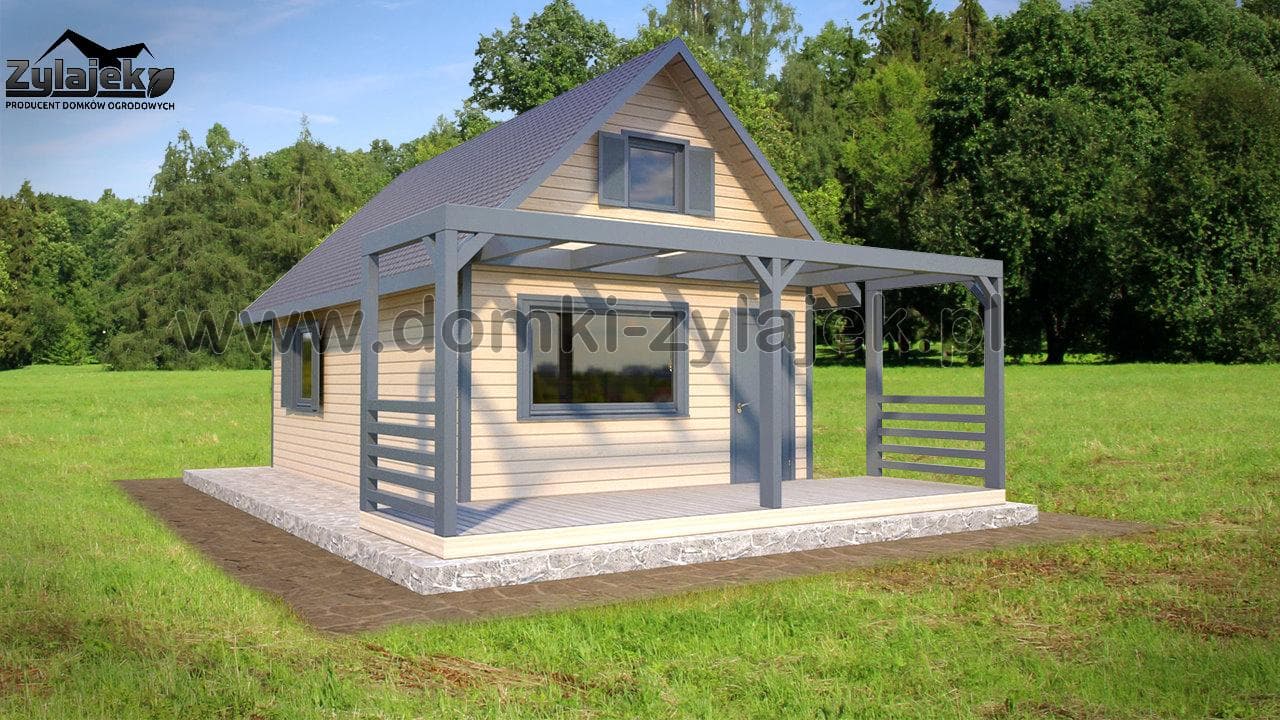 Domek piętrowy z tarasem i pergolą Domek 4 — 4 × 5 m, 20 m² — model domu
