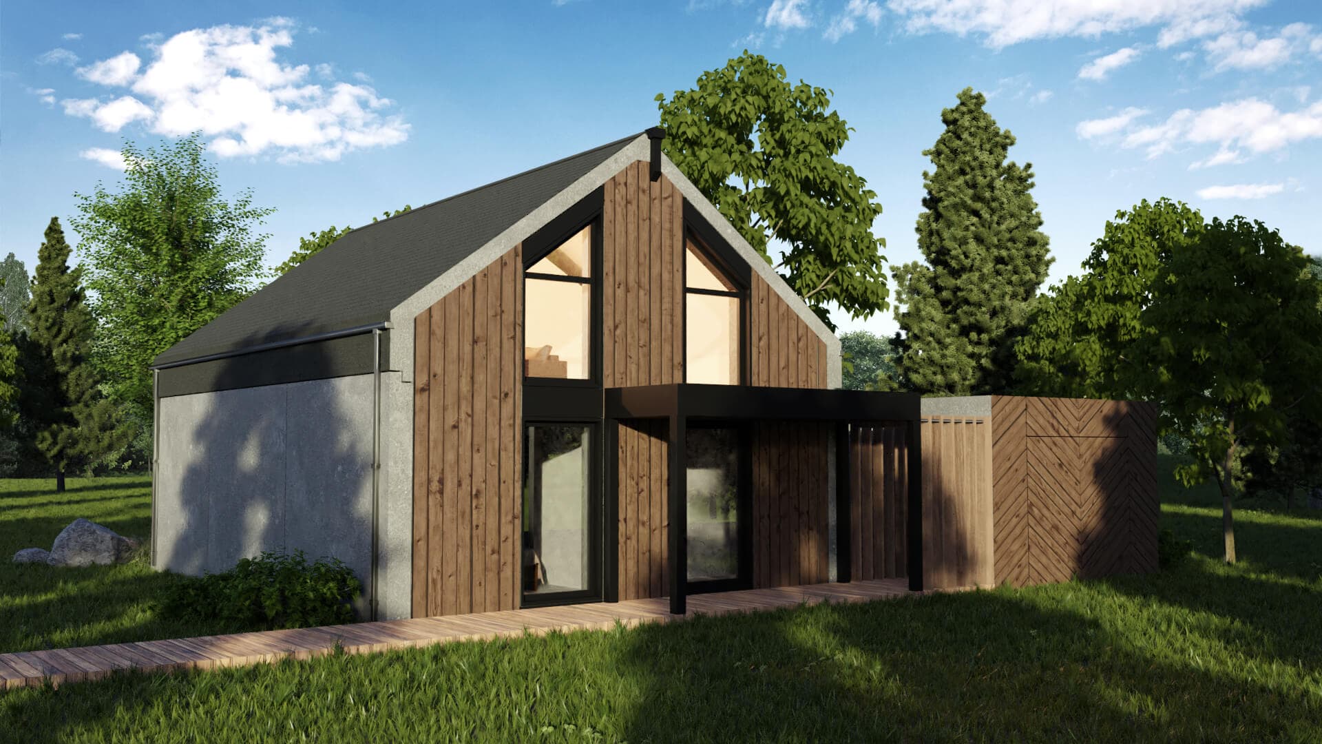 Dom modułowy z betonu SPINE Sunset — 68,1 m² — model domu