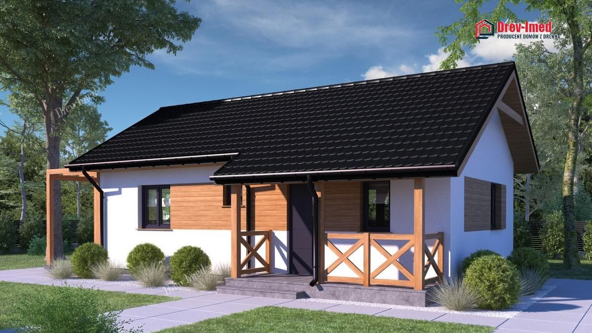 KANADA 2 — dom parterowy 60 m² z pergolą, DREV-IMED 1 POLSKA Ewelina Maślanka