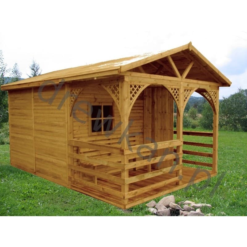 Domek ogrodowy ONYX A z zadaszonym tarasem — 15,17 m² — DREWKAN