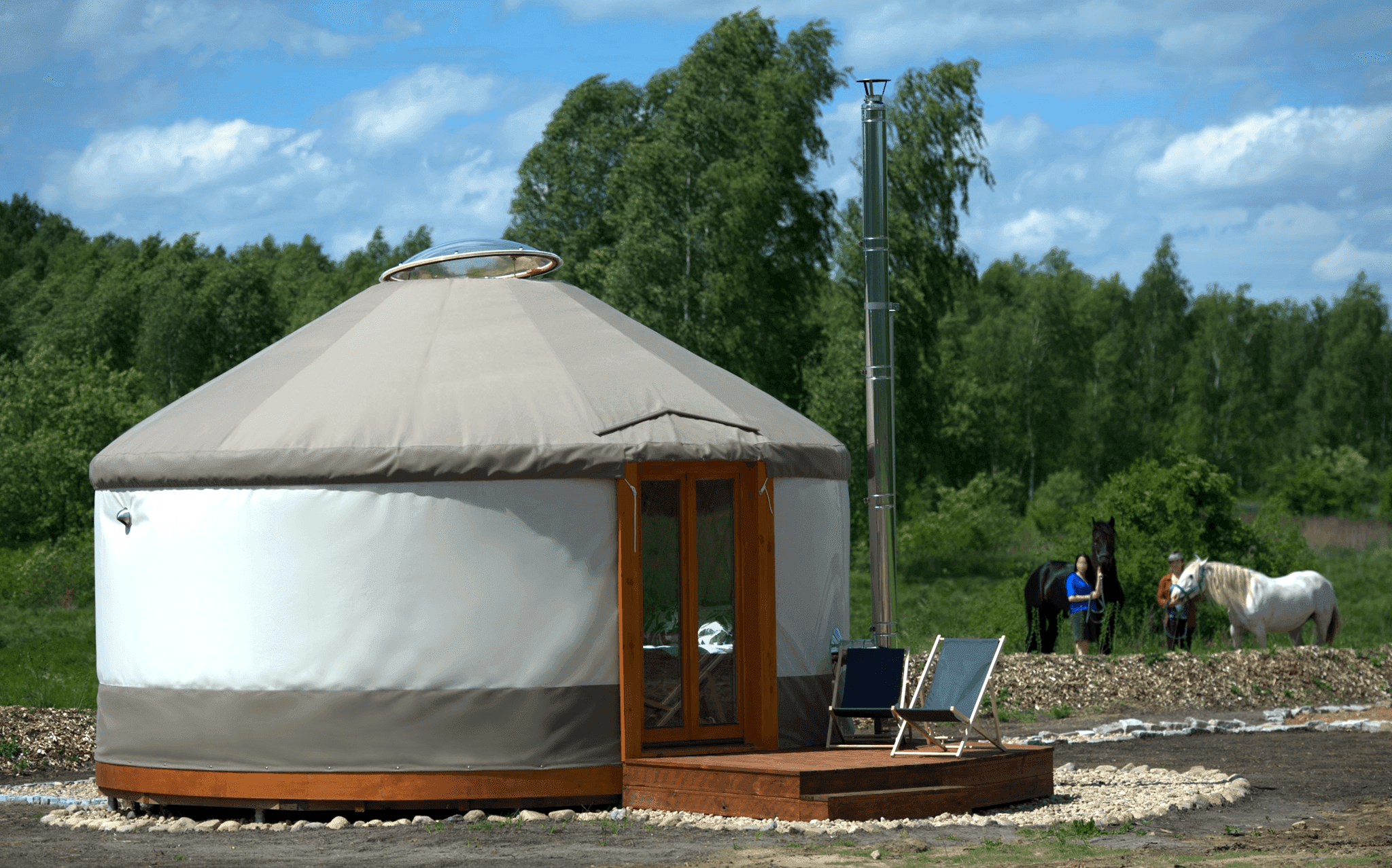 Jurta całoroczna 25 m² z oknem tarasowym — model domu