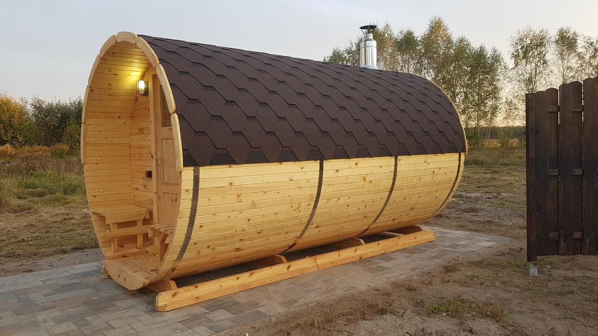 Sauna ogrodowa beczka ⌀ 2,2 m — długość od 2,5 m — Ekodachpol Tomasz Bogdanowicz (SaunaDrewniana.pl)