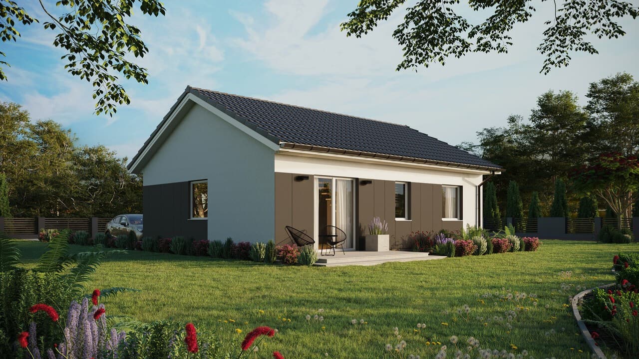 Dom szkieletowy ERDOL 2 — parterowy, 68 m², dwie sypialnie — model domu