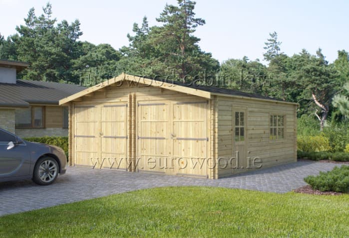 Garaż drewniany podwójny — 6 × 6 m, 32,6 m² wewnątrz — Eurowood (UAB Eurovudas)