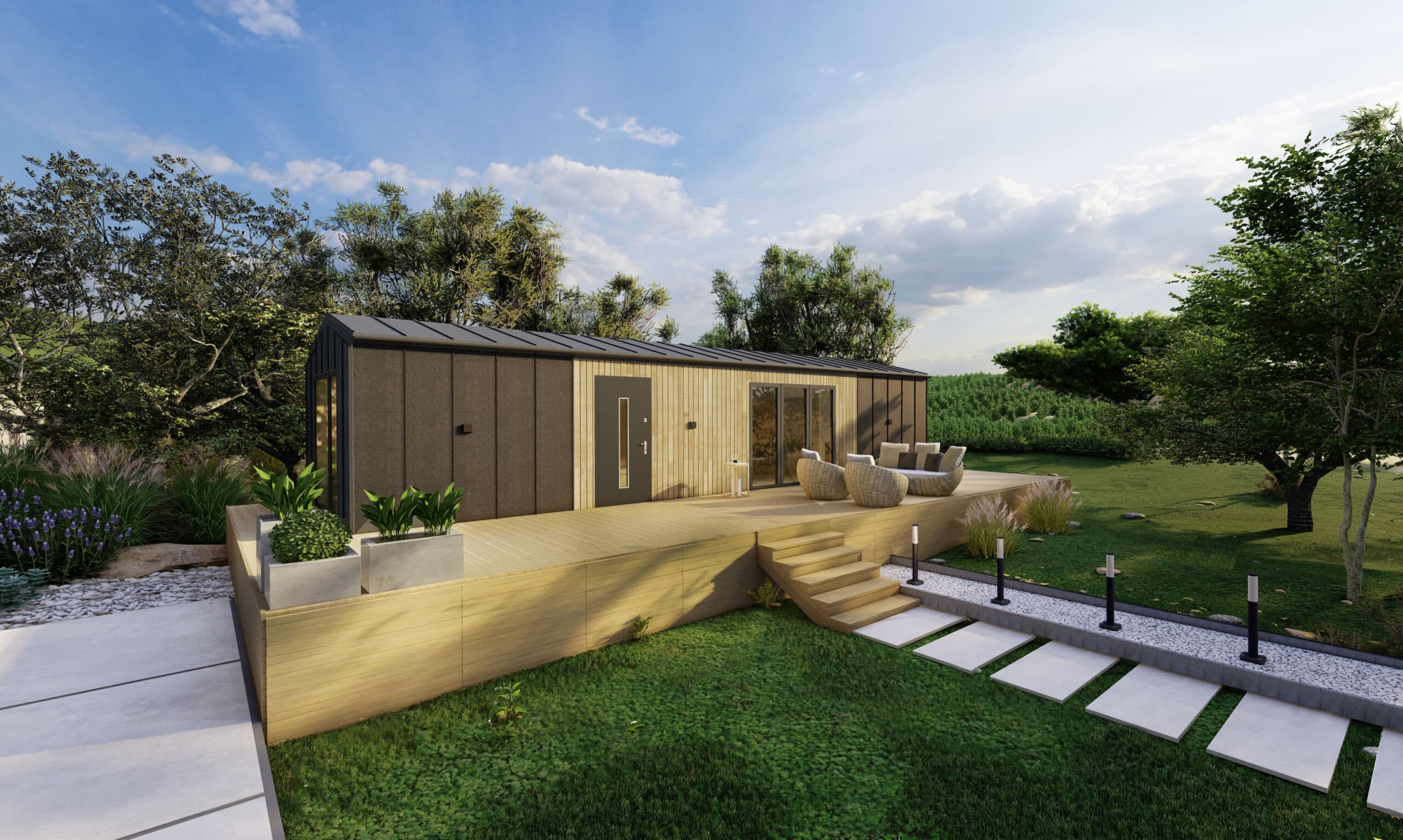Domek mobilny Side House 12 — 40 m², 12,20 × 3,70 m — Forma House Sp. z o.o.