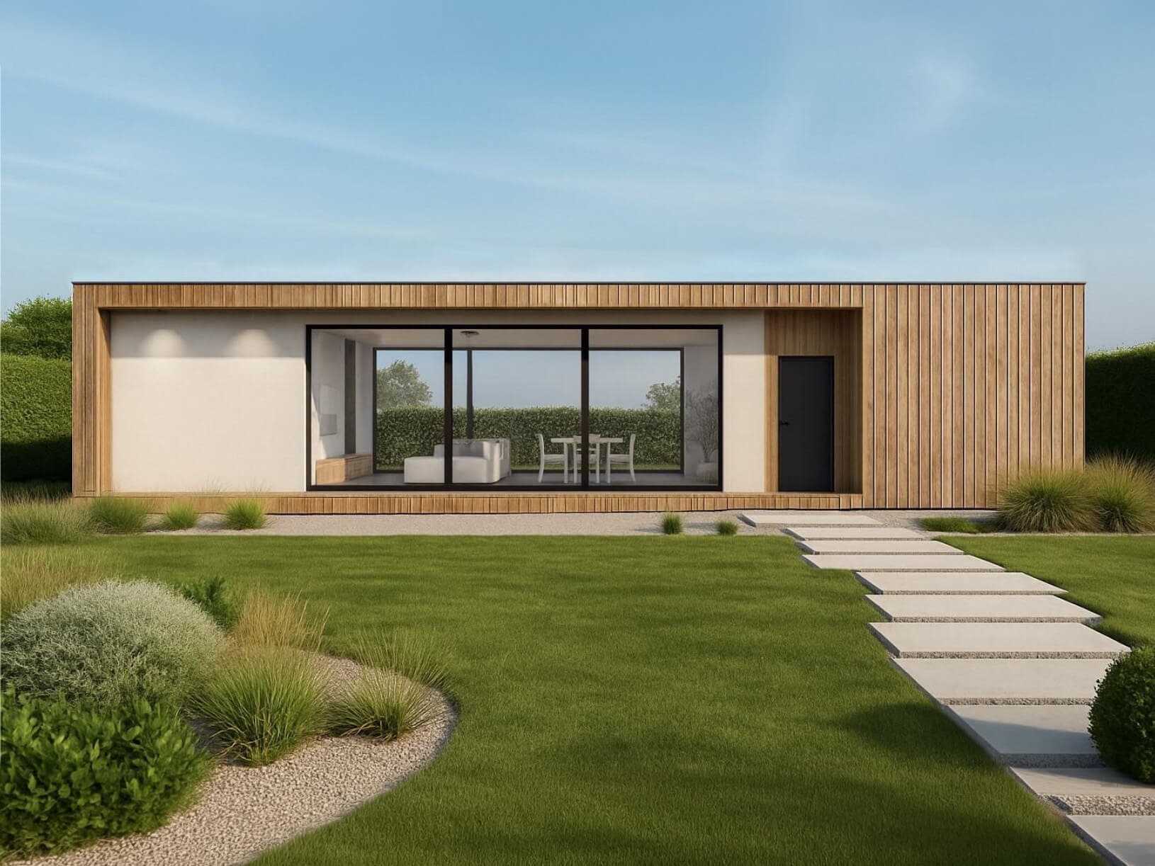 Dom szkieletowy Żuławy z płaskim dachem — 68,4 m² — Galan Construction sp. z o.o.