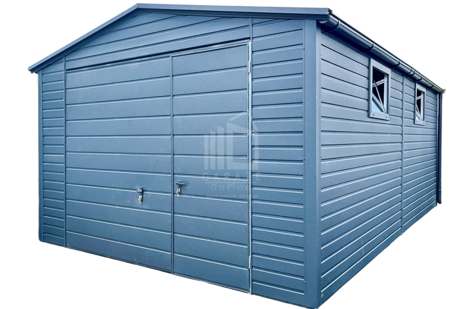 Garaż blaszany 4 × 6 m, dach dwuspadowy, brama uchylna (ID678) — model domu