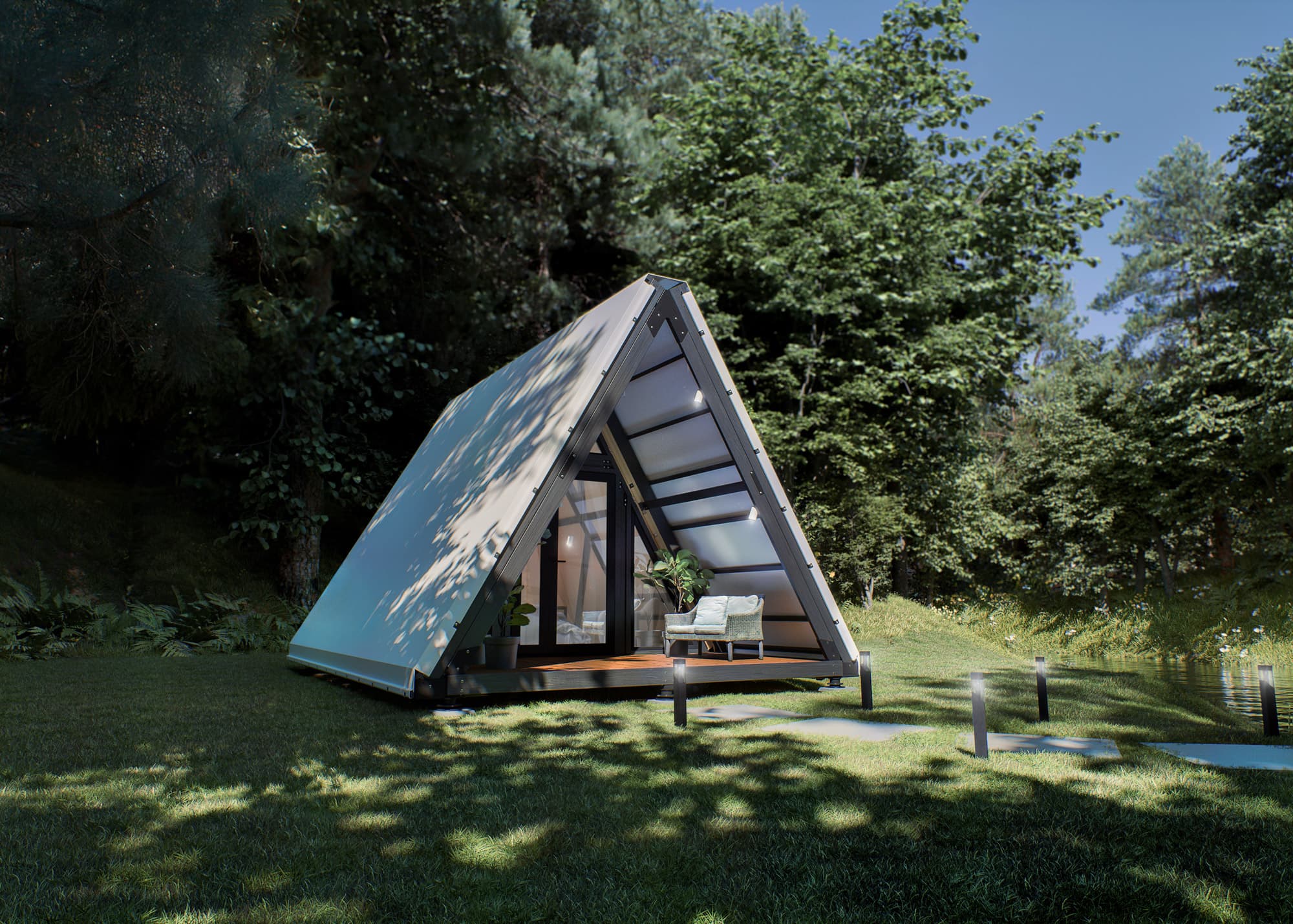Namiot glampingowy A-Frame 24 — 23,6 m², z tarasem — Glamphouse (SIA Glamphouse)