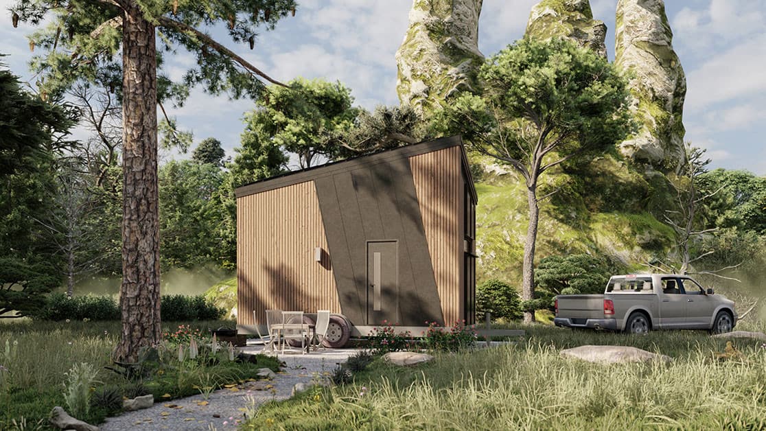 Tiny House 18 m² (2,5 × 7,5 m) — pakiet Komfort — Global House Construction