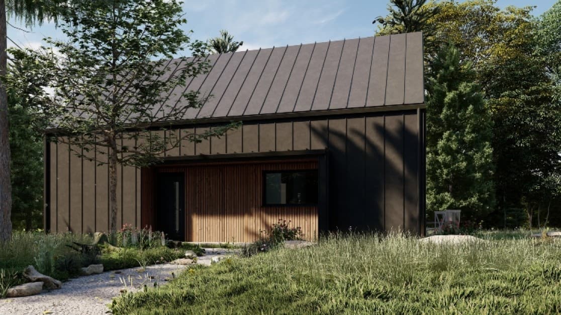 Wood Modern House 98 m² (13,7 × 7,2 m) — pakiet Komfort — Global House Construction