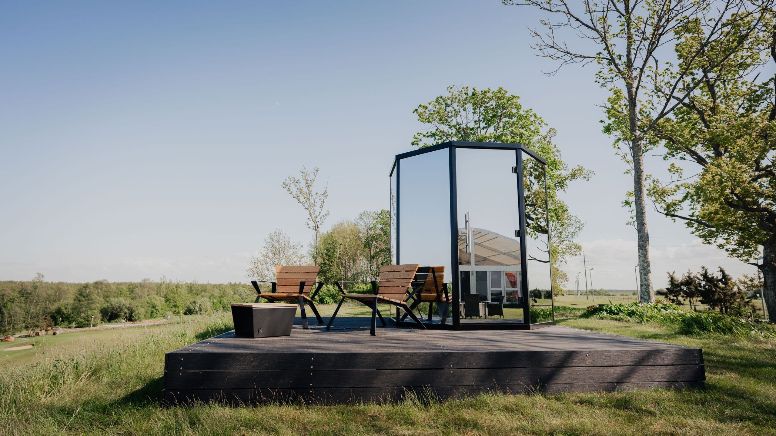 Sauna ogrodowa Hele Single — 2,26 × 2,26 m, do 7 osób — model domu