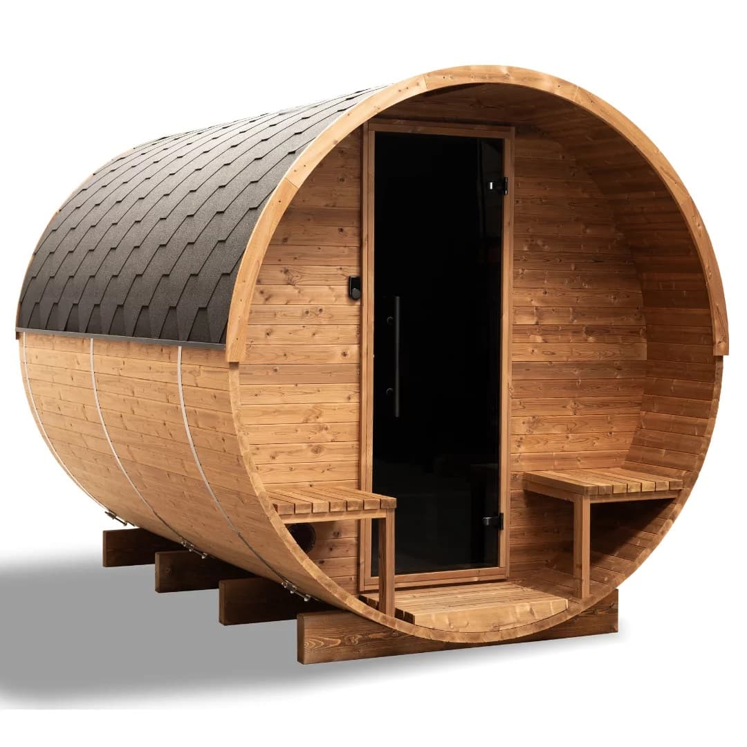 Sauna beczka Sudová sauna 300 — Ø 2,29 × 3,0 m, do 6 osób — HANSCRAFT, s.r.o.