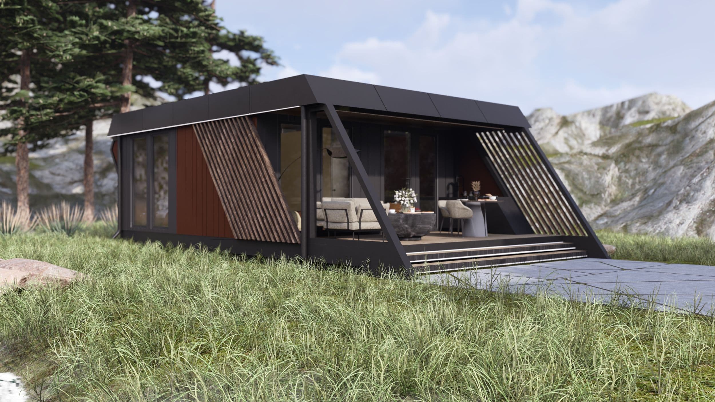 Dom prefabrykowany BASILIO — 37,78 m² + taras 32,56 m² — HOMERS Production s.r.o.