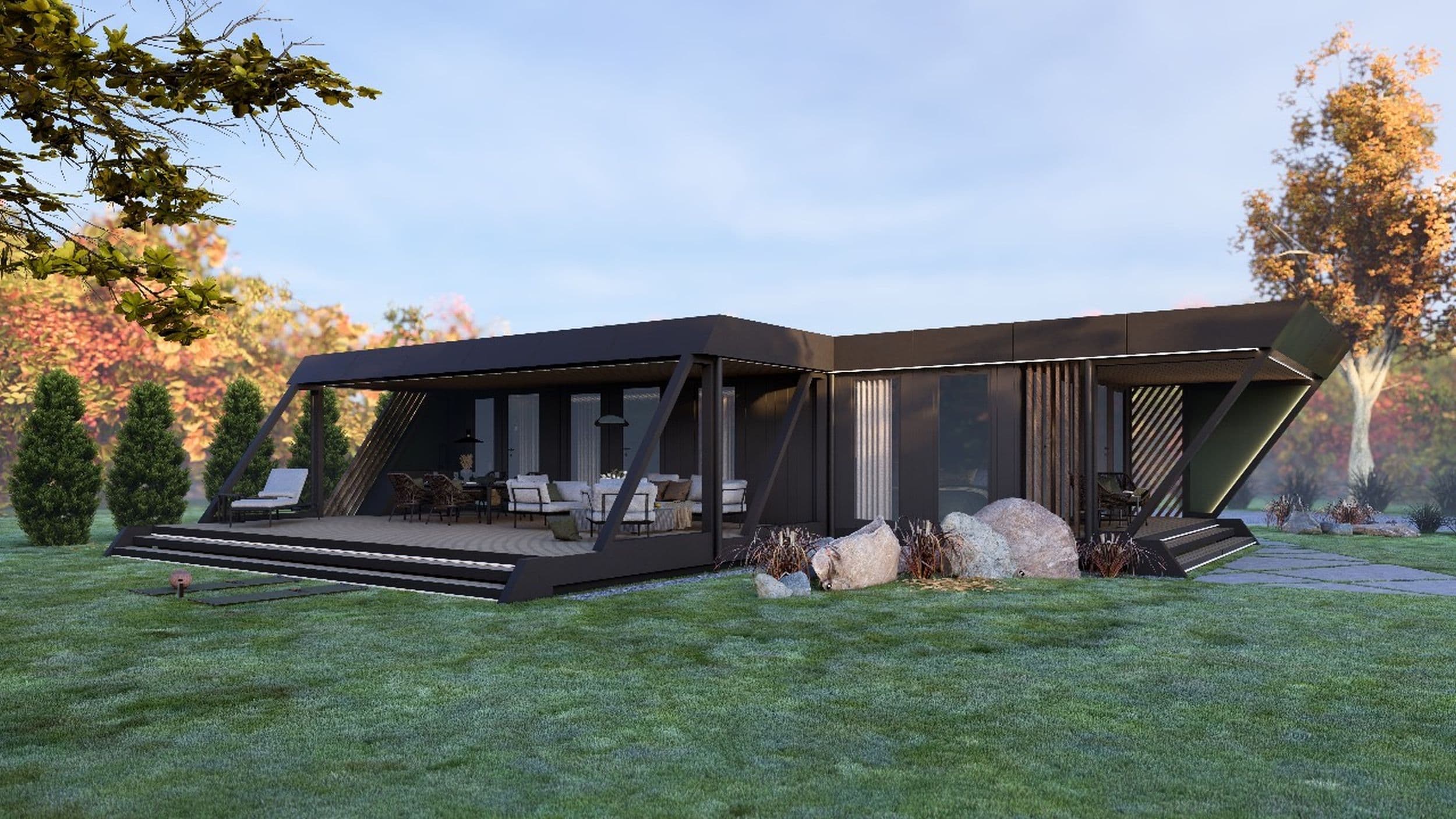 Dom prefabrykowany VISTA — 72,76 m² + taras 69,44 m² — HOMERS Production s.r.o.