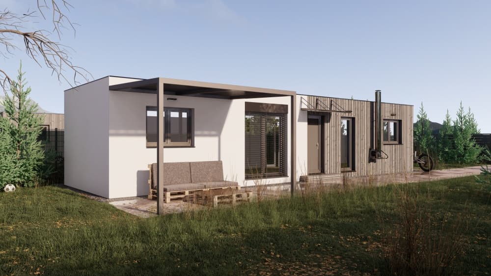 Dom modułowy Design 15 — 15 × 4,2 m, 50,3 m² — Hutch House (Petr Králík, AESPB Konsult s.r.o.)
