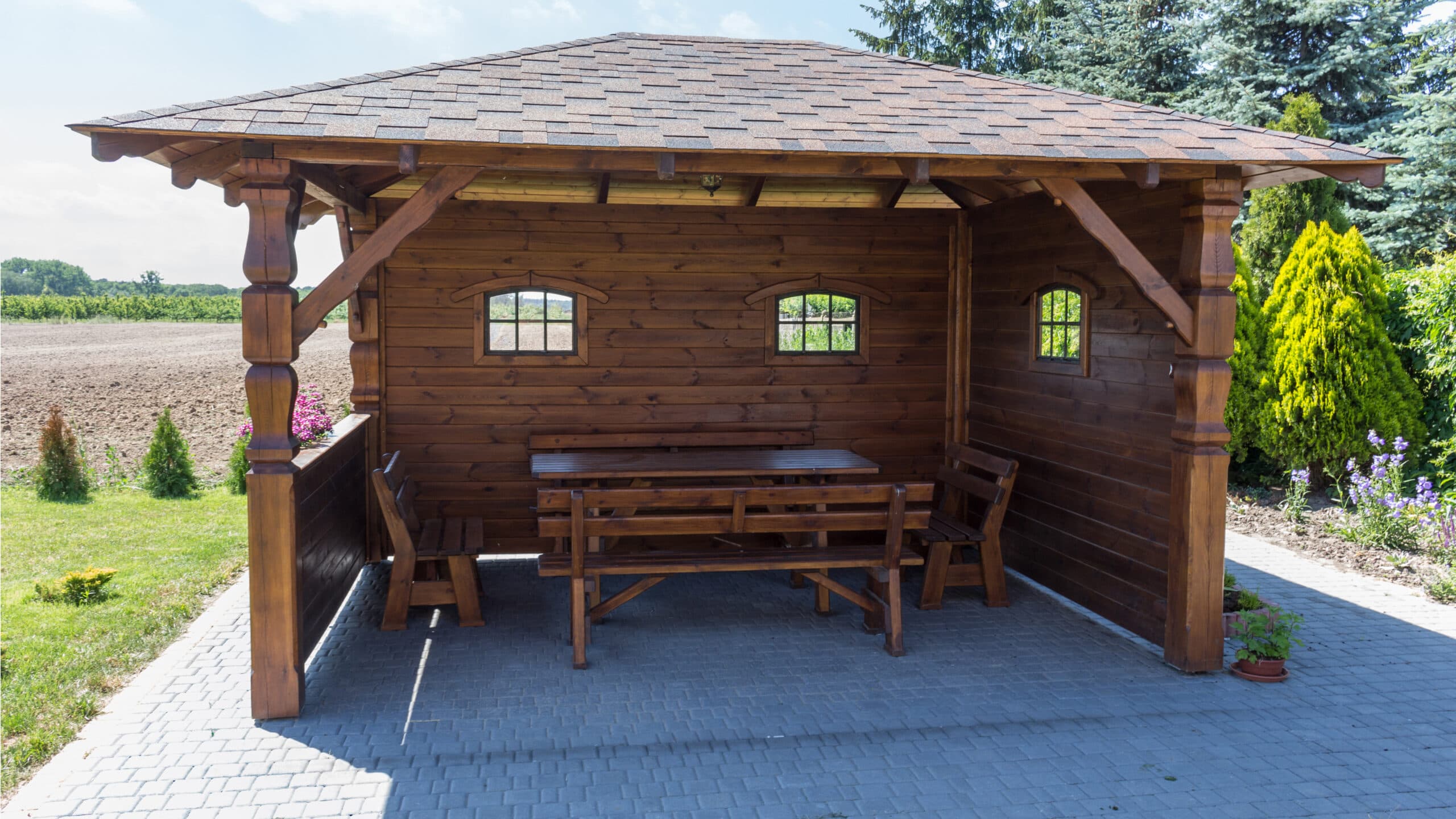 Altana prostokątna rzeźbiona P07 — 3×4 m, 12 m² — model domu