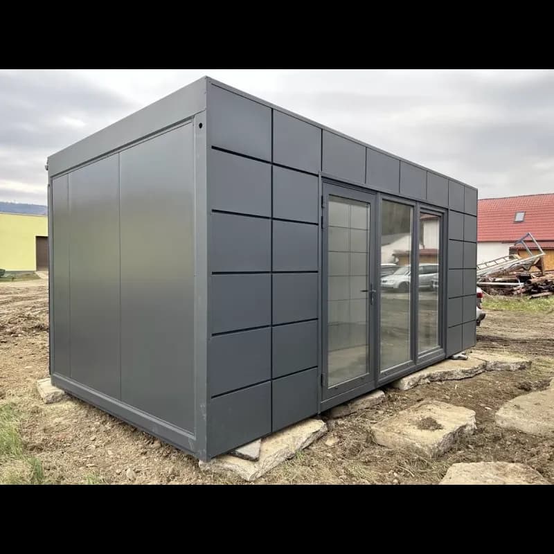 Kontener biurowy i mieszkalny D18 antracyt — 3,0 × 6,0 m — model domu