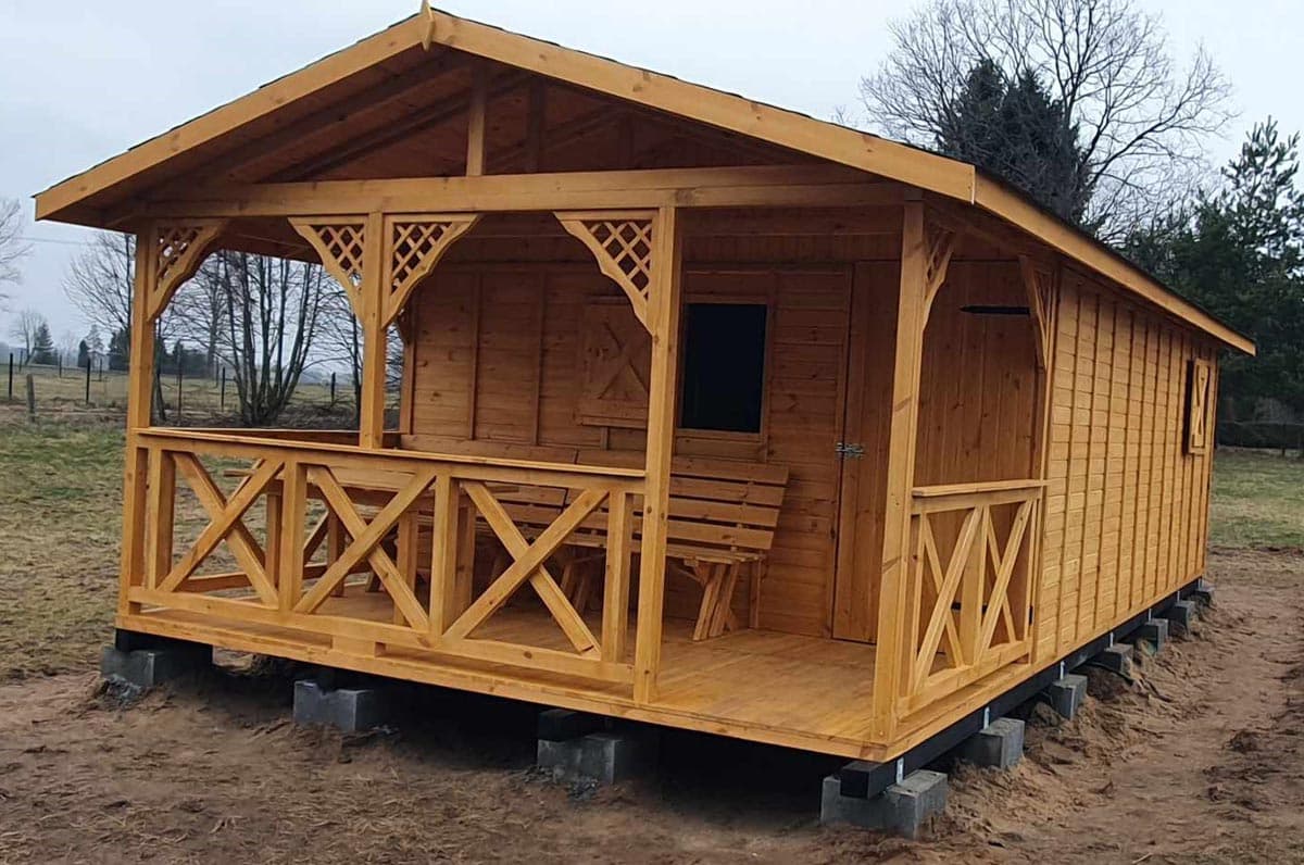 Domek letniskowy 8 × 4 m z tarasem — domek 6 × 4 m — Kriswood — Producent galanterii ogrodowej Krzysztof Telęga