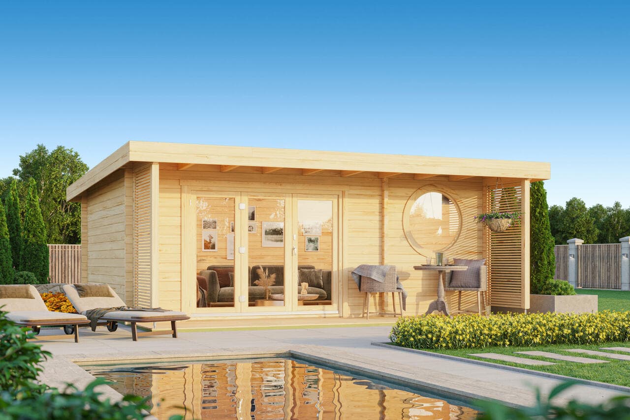 Domek ogrodowy z bali Glencoe 70 mm — 6 × 4 m, 22,62 m² — Lasita Maja (Lasita Maja AS)