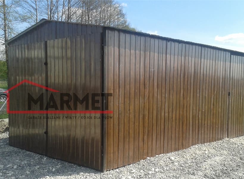 Garaż blaszany 3 × 5 m dwuspadowy, blacha drewnopodobna — MARMET Mariusz Drożdż