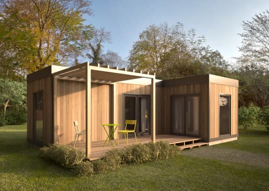 Dom modułowy MJ352 — w kształcie litery L, 35 m² — model domu