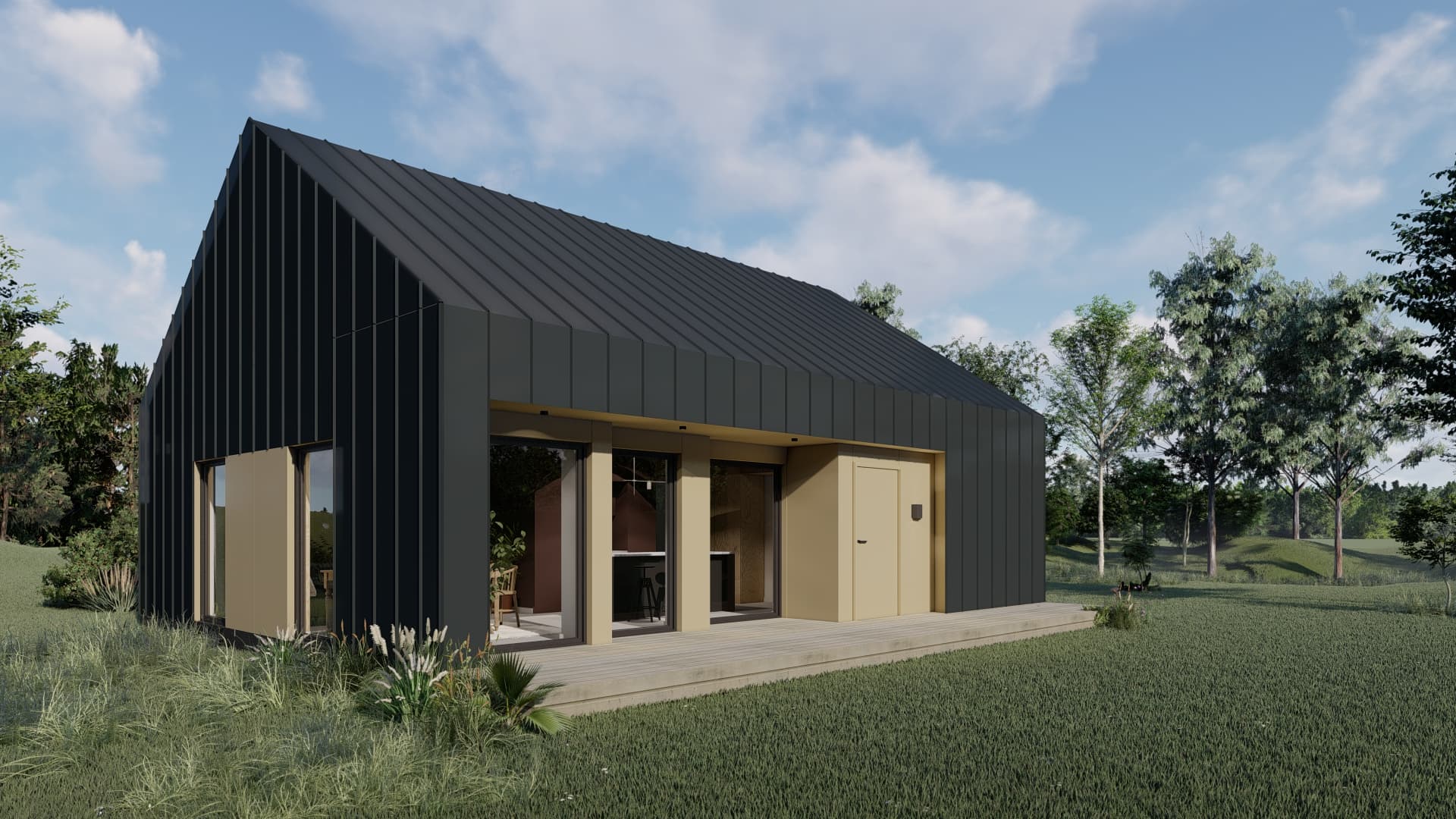 Dom modułowy „L” — 14 × 8 m, 76,9 m² — Modeagroup