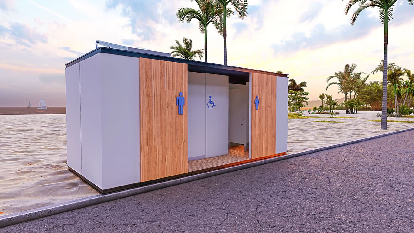 Moduł sanitarny 18 m² — 6 × 3 m, 3 WC — Moduliq sp. z o.o.