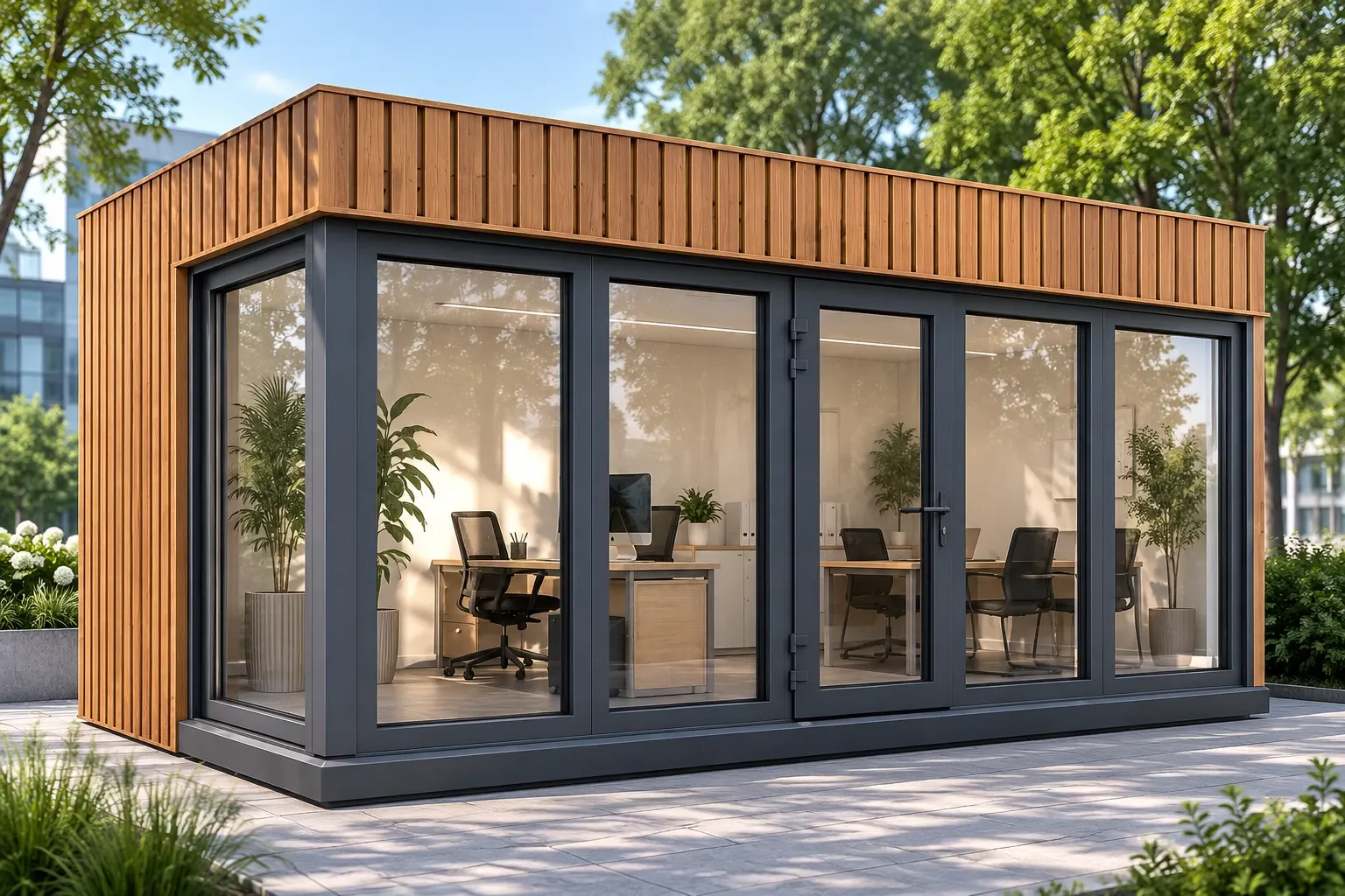 NOVI 17 — pawilon handlowy 6 × 3 m z sześcioma witrynami — model domu