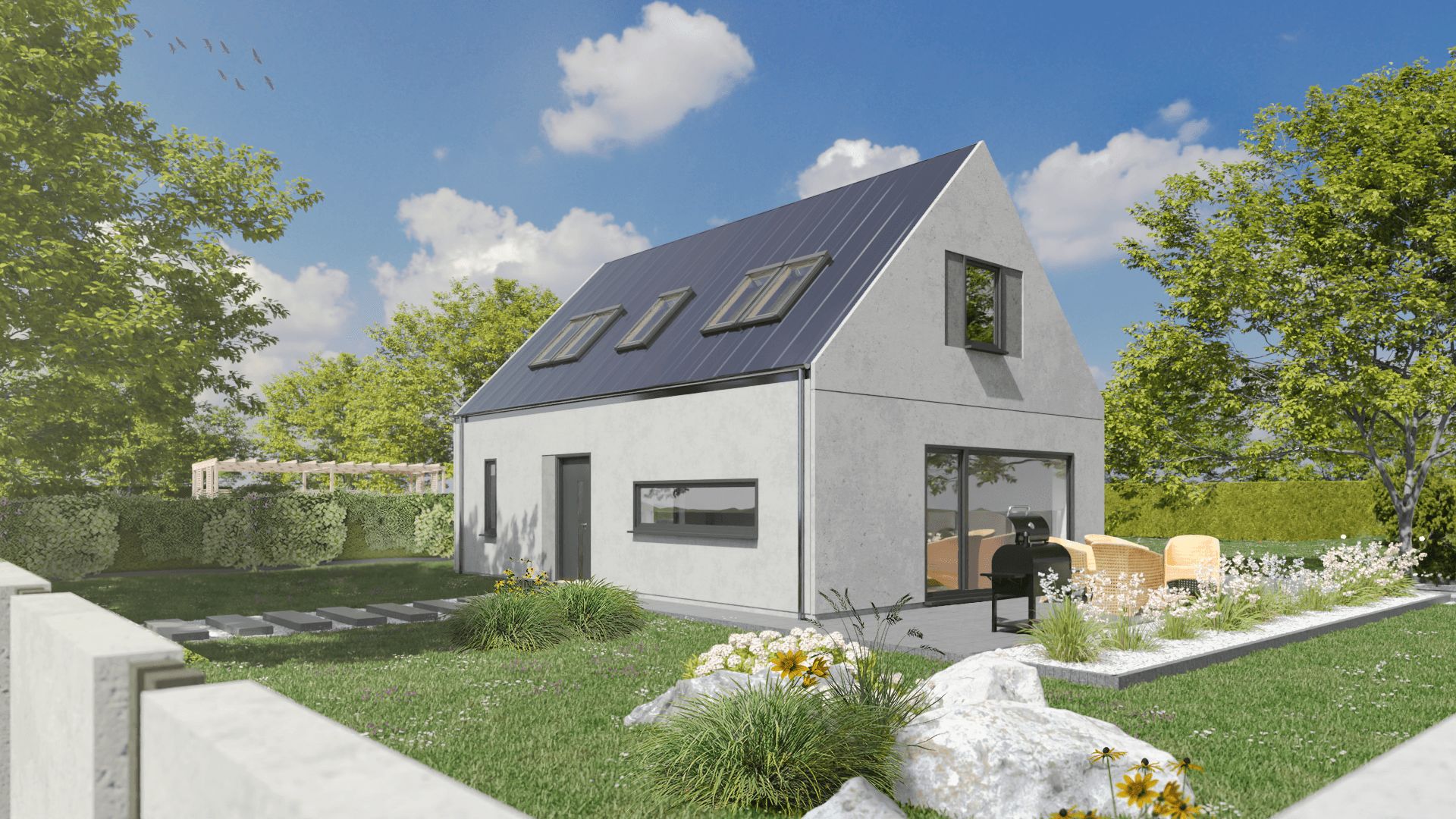 Dom PB 003 w stylu nowoczesnej stodoły, 91,58 m² — POZBRUK — domy prefabrykowane (POZ BRUK Sp. z o.o. Sp.j.)