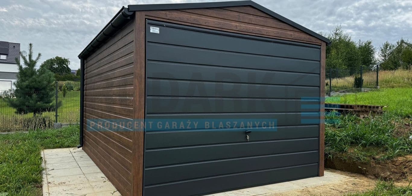Garaż blaszany 3×5 m, dwuspad drewnopodobny — PRODARK (Dariusz Kutaj)