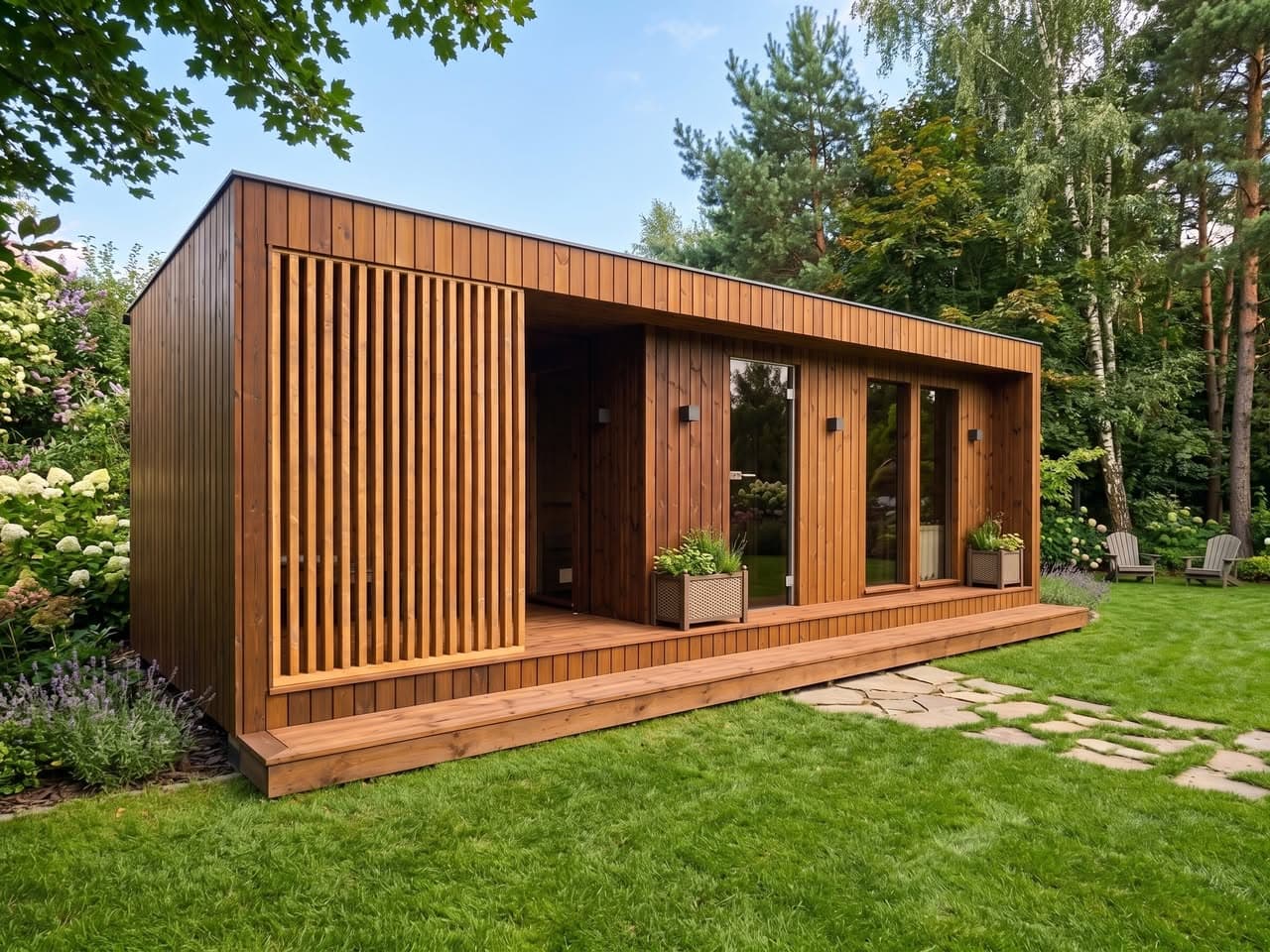Sauna ogrodowa Thermo — 7,40 × 3,00 m — Sauna System Sp. z o.o.