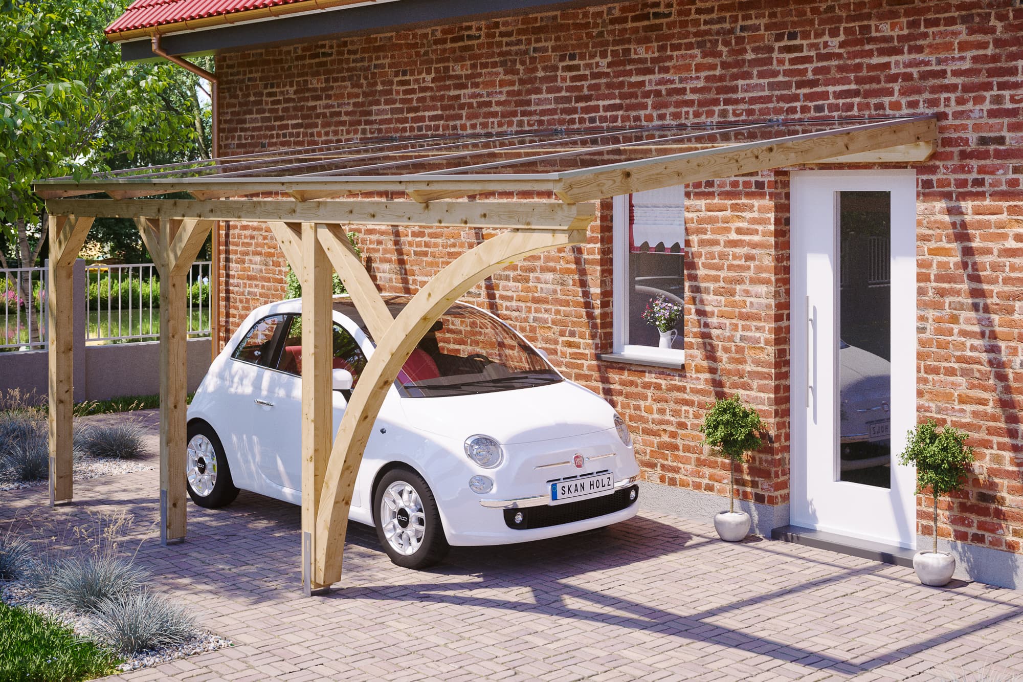Wiata samochodowa przyścienna Eifel — 300 × 541 cm, 16,2 m² — SKAN HOLZ Europe GmbH