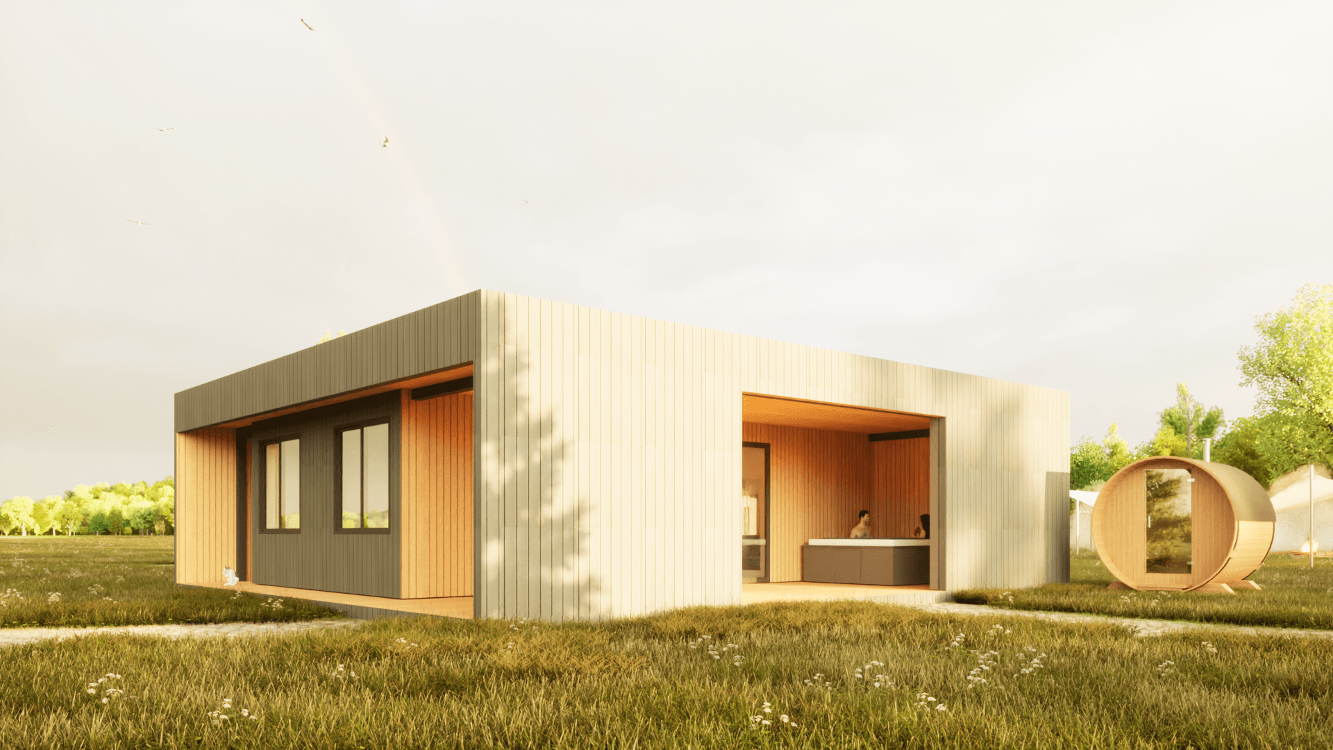 Dom modułowy Euforia — 59,84 m² z tarasem 44,55 m² — model domu