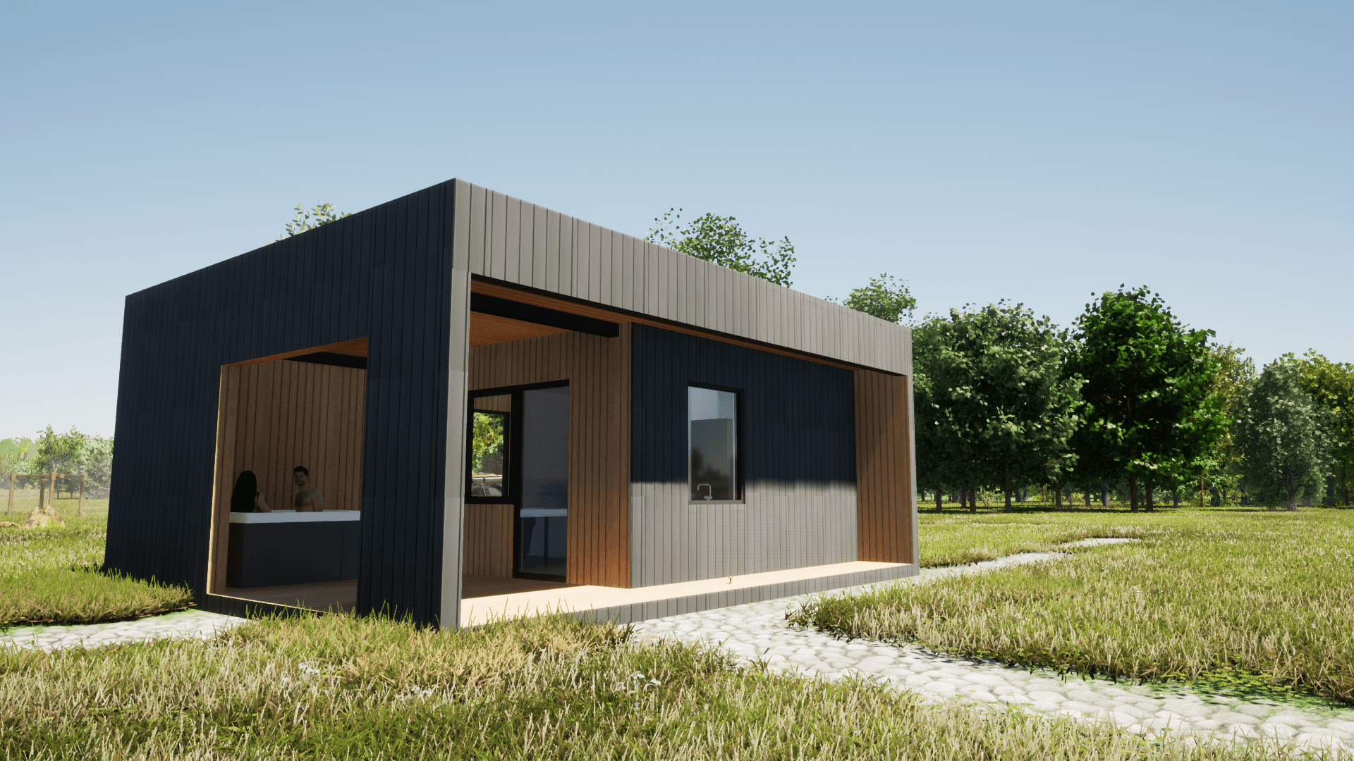 Dom modułowy Fascynacja — 32,86 m² z tarasem 16,32 m² — model domu