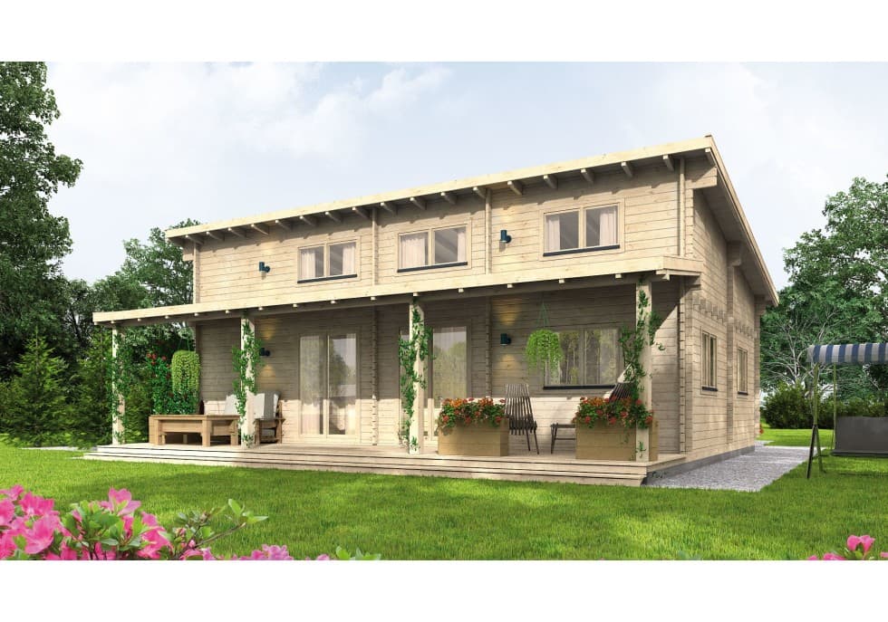 Domek z bala Malta 1 — 10 × 7 m, 64,3 m² — model domu