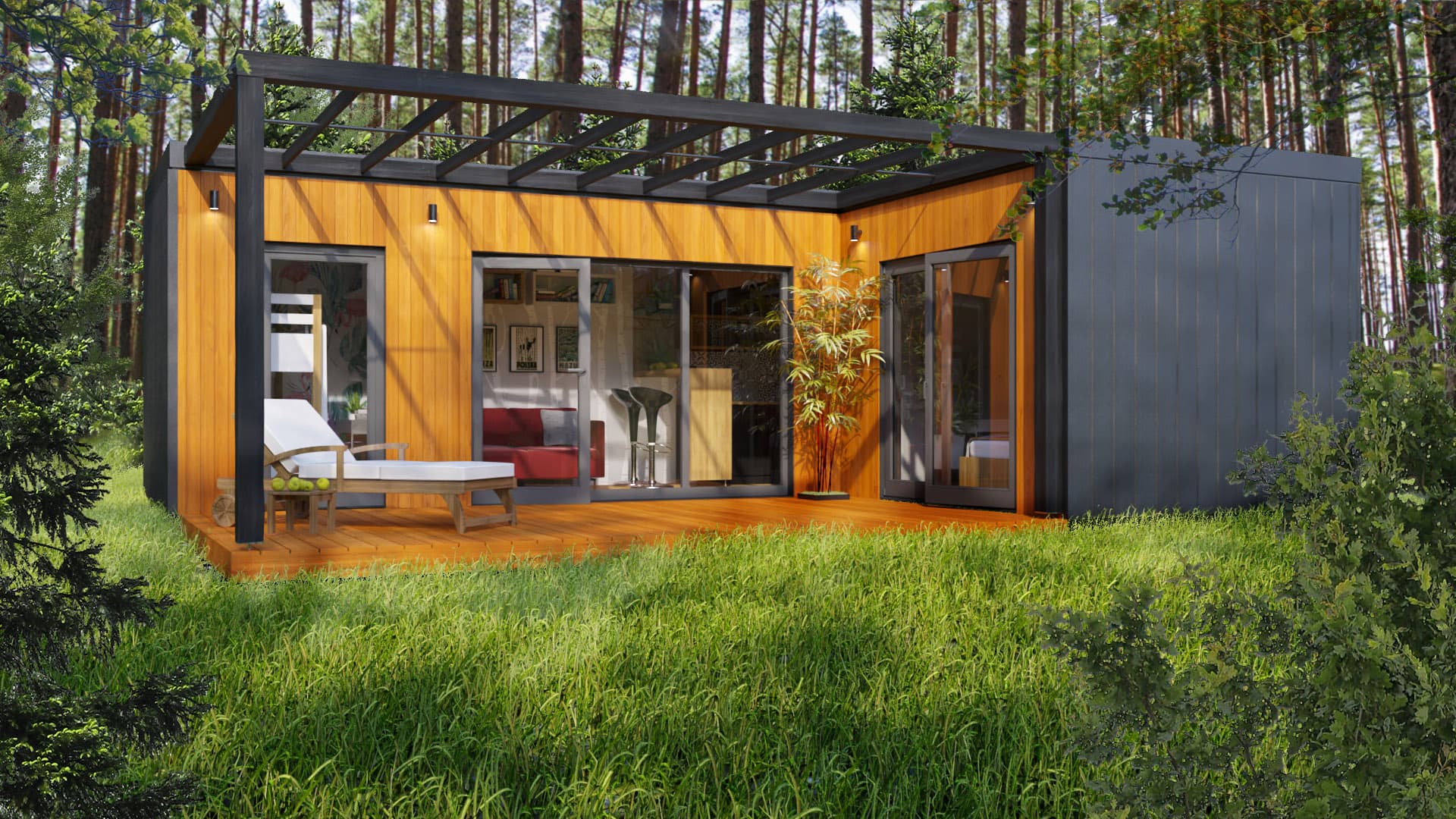 Dom modułowy RWL-35 w układzie L, 34,88 m² zabudowy — Stahouse
