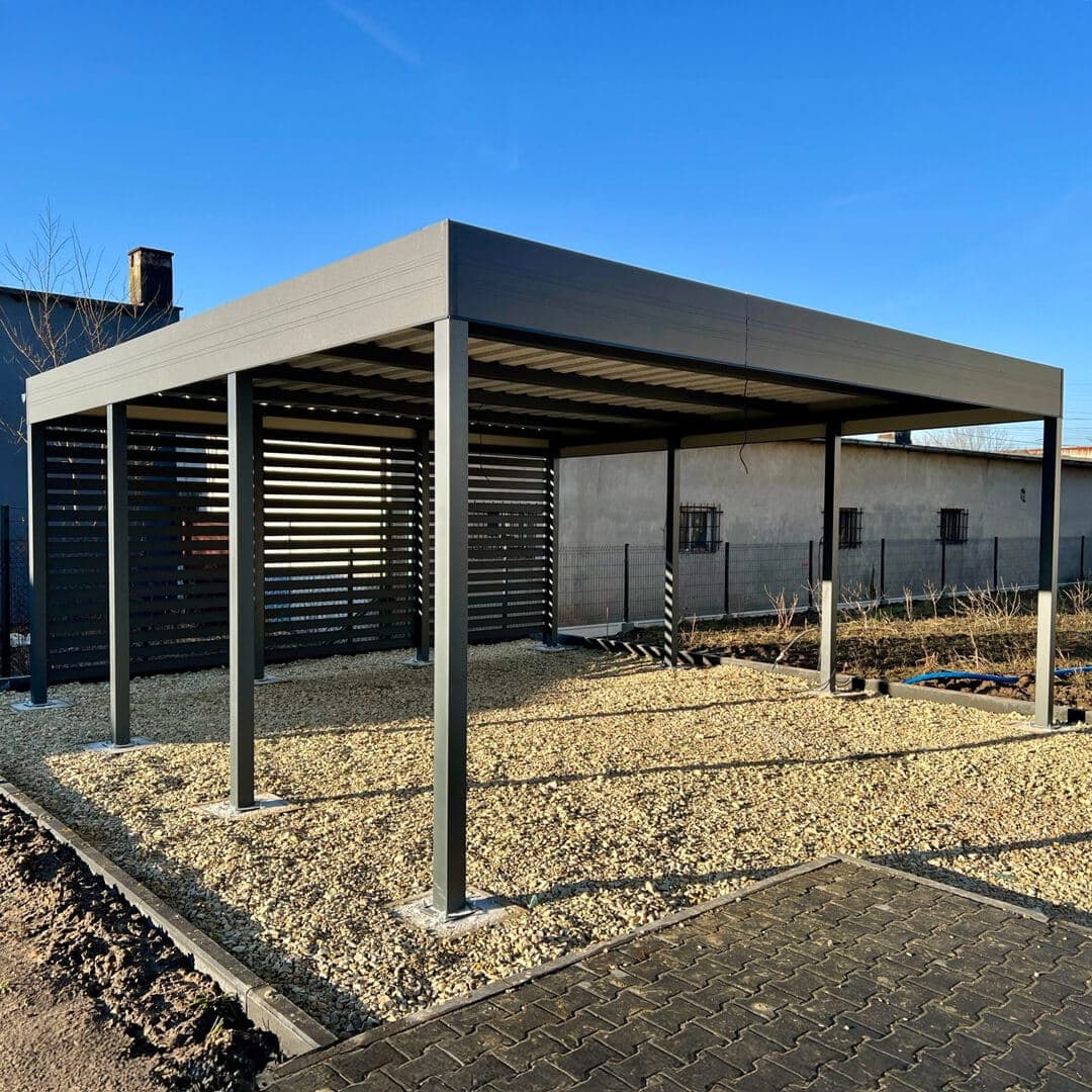 Wiata garażowa dwustanowiskowa — 6 × 6 m — STEEL-POL Zaraza, Robakowski Spółka Jawna