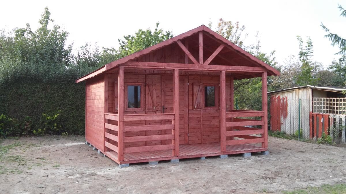 Domek ogrodowy nr 5 — 4 × 4,5 m z tarasem — Stol-Drew (Usługi Stolarskie STOL-DREW Wolska Joanna)