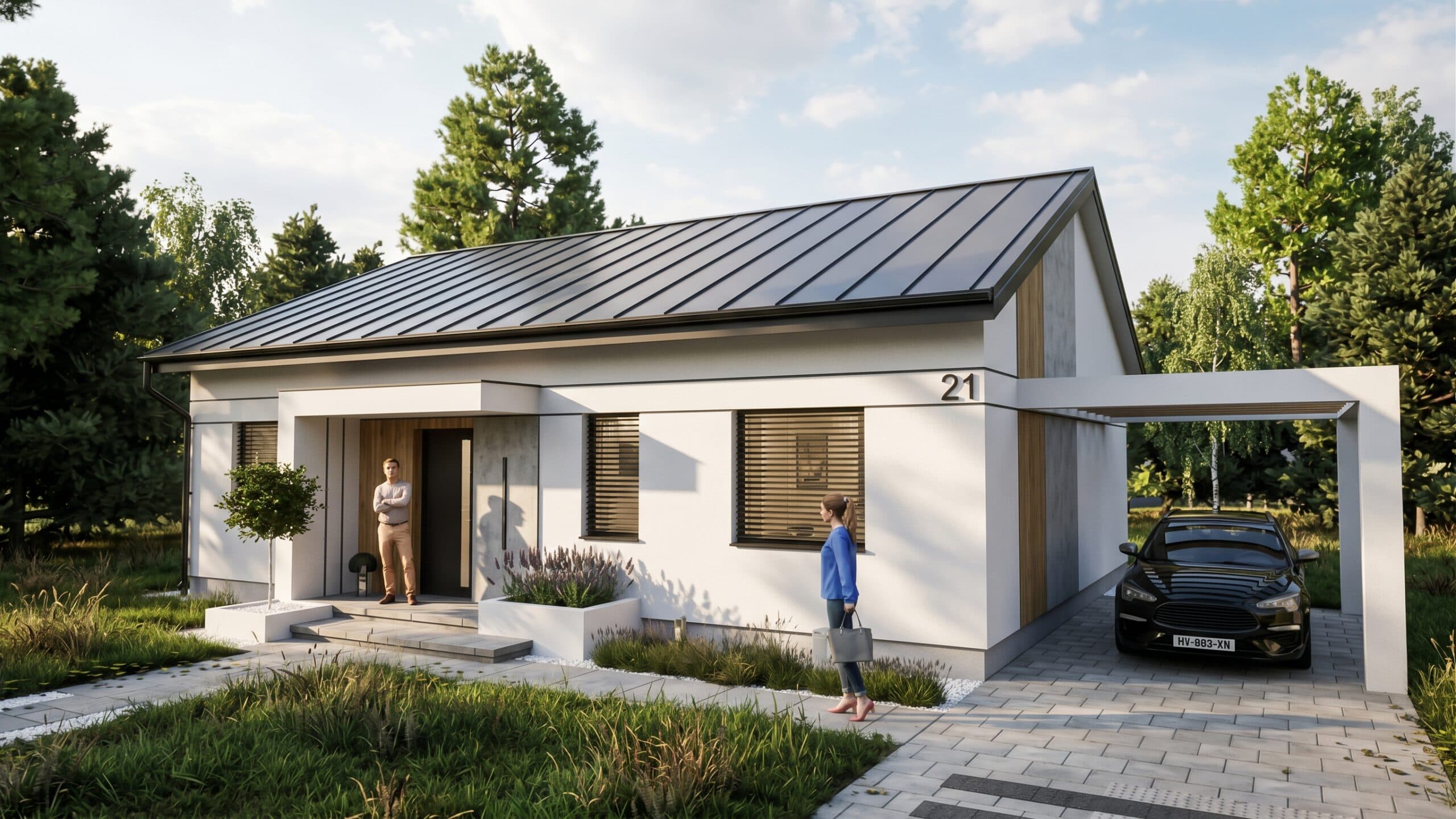 Klasyczny 90 m² — parterowy dom na szkielecie stalowym, 90,83 m² — Szybkie Domy PSA