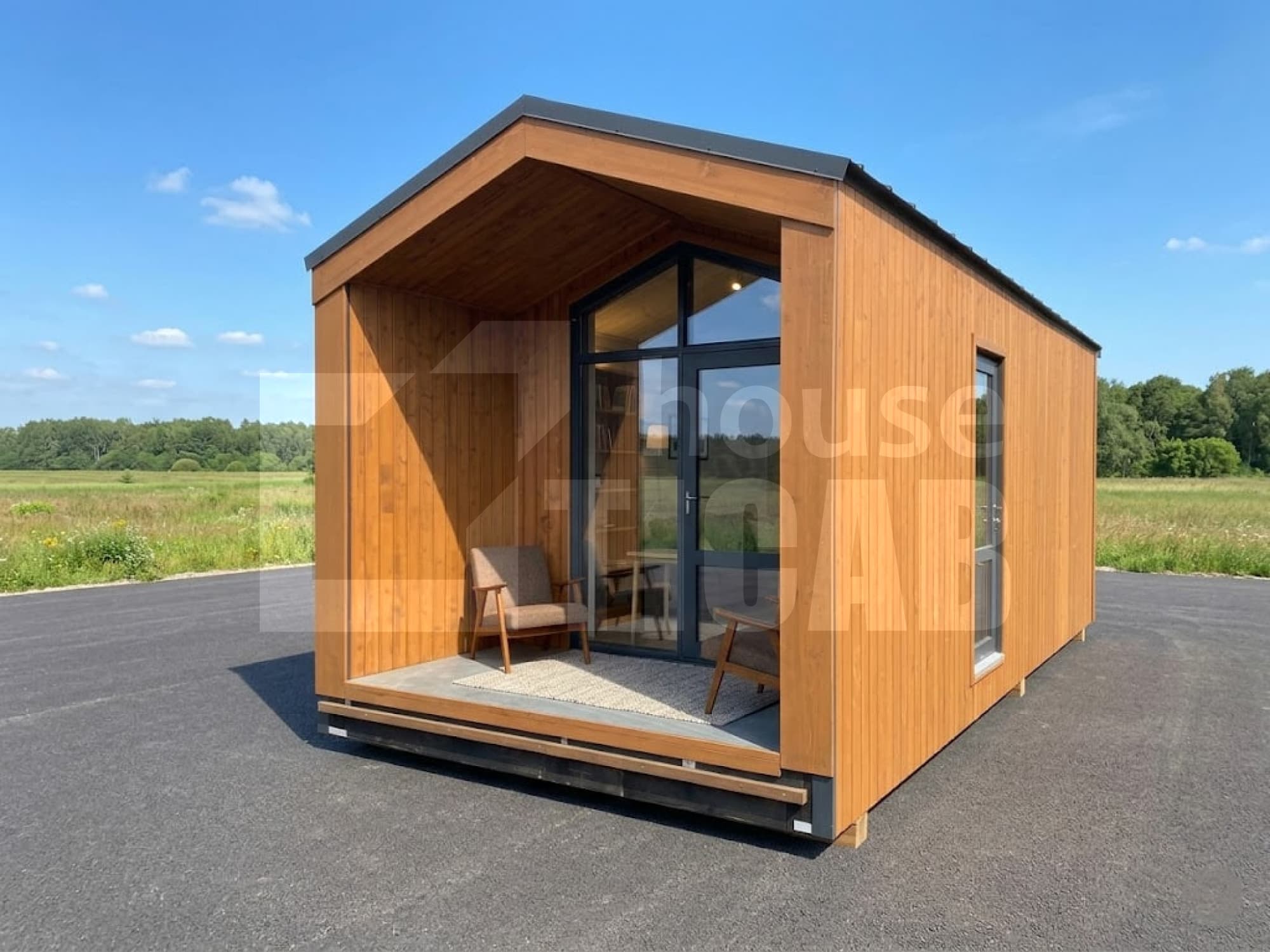 Dom modułowy Bali z tarasem — 7,51 × 3,4 m, 25,5 m² — TICAB House (TICAB Corporation)