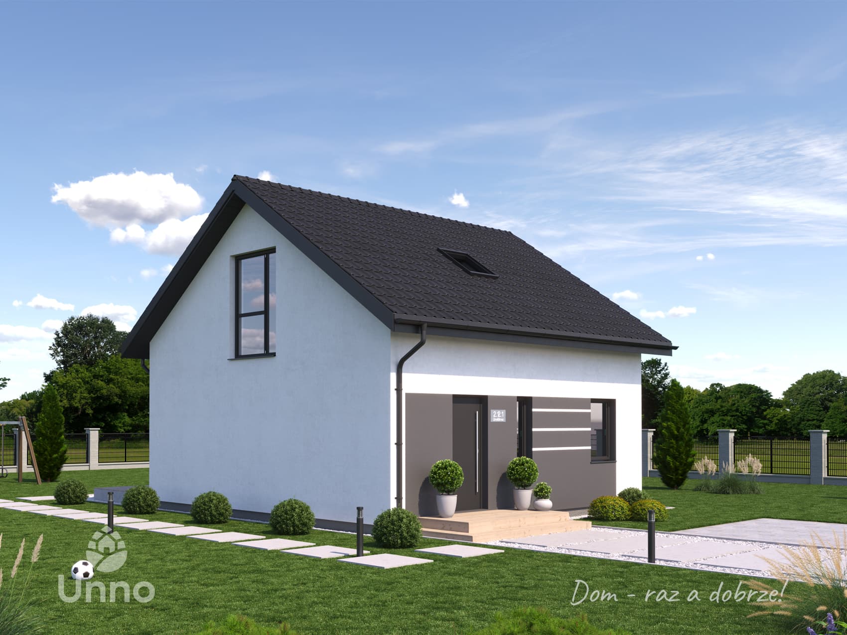 Dom modułowy Unno 1.1 — z poddaszem użytkowym, 80 m² — model domu