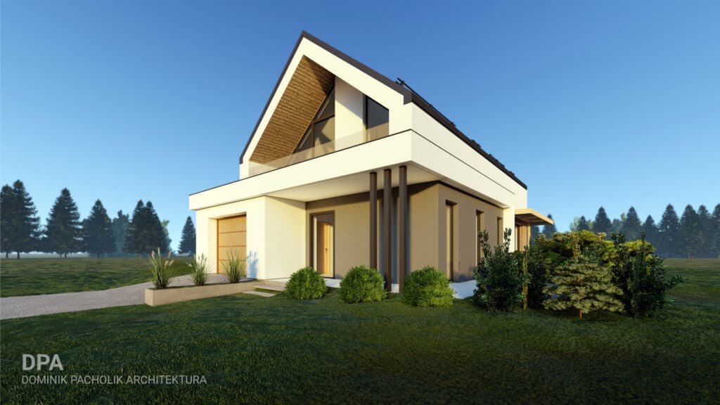 Dom szkieletowy Alpen z garażem, 110 m² — Wood House Projekt Sp. z o.o.