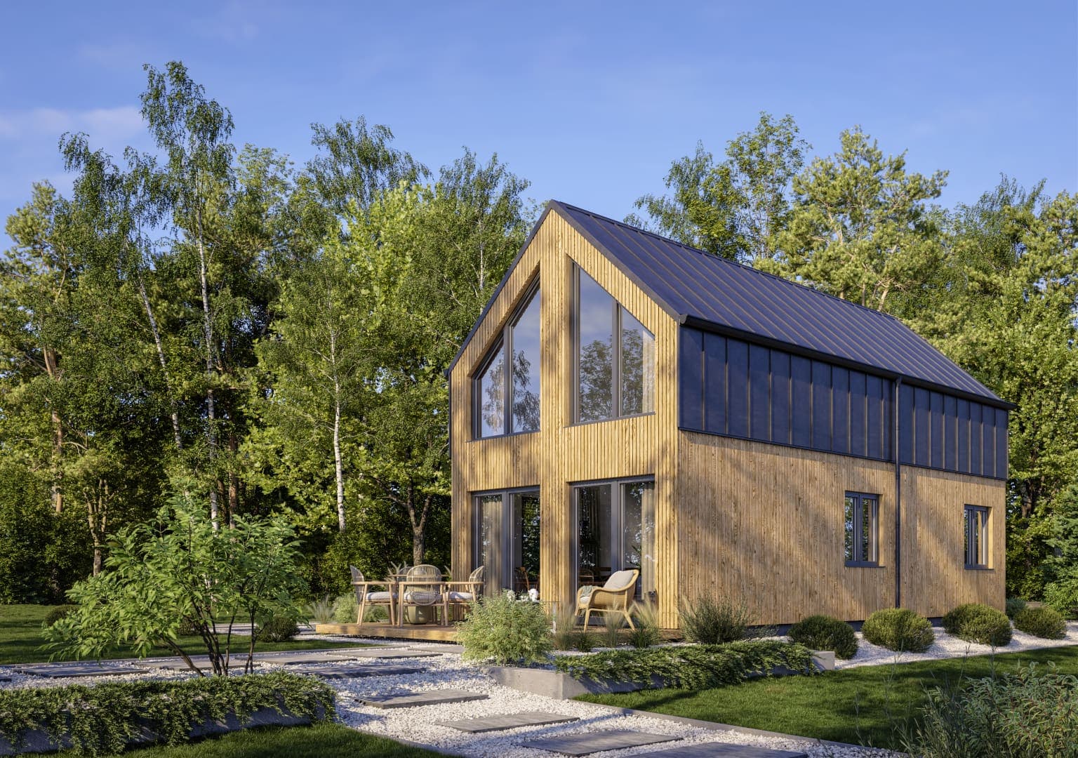 Dom Modern 50 R z antresolą — 5 × 10 m, 50 m² zabudowy — model domu